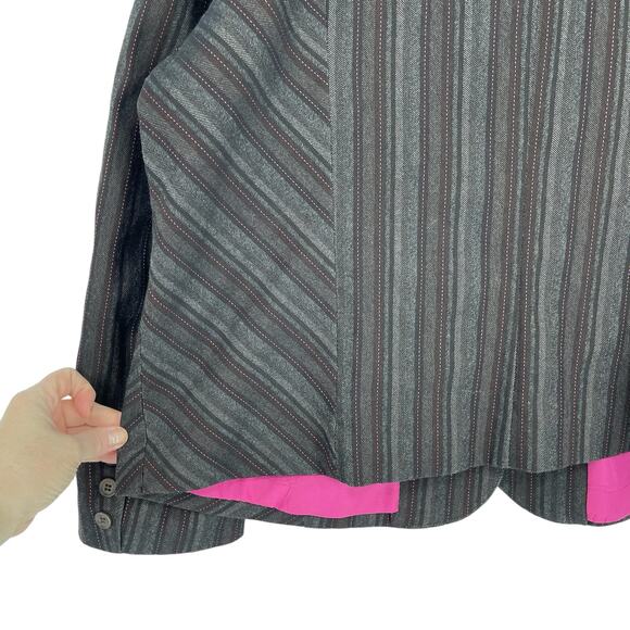 Dark Academia Striped Blazer Size 18 Floral Embroidery - Picture 7 of 16